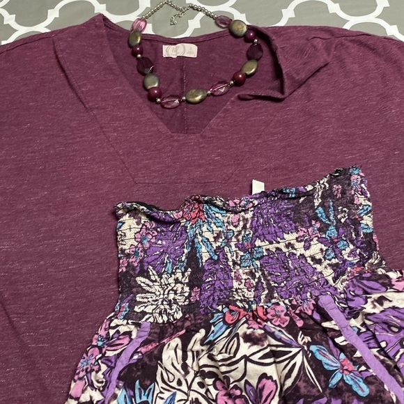 Xhilaration midi skirt pockets or strapless top ruffled hem purple flora… - Picture 6 of 10